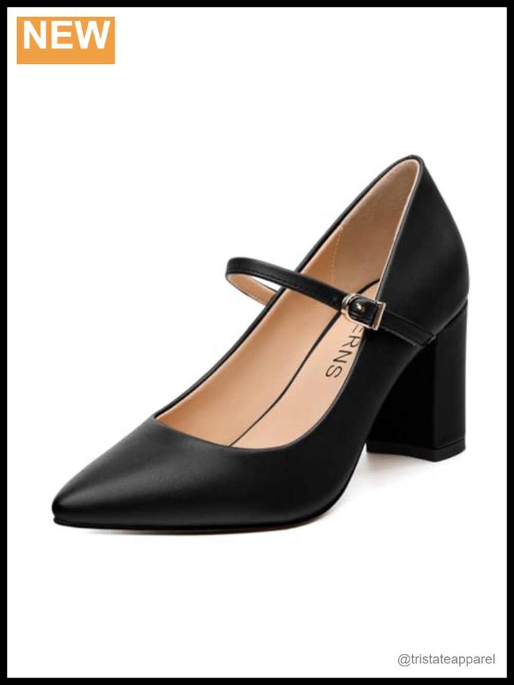 WAYDERNS Chunky Block High Heel Pointed Toe Pumps with Strap